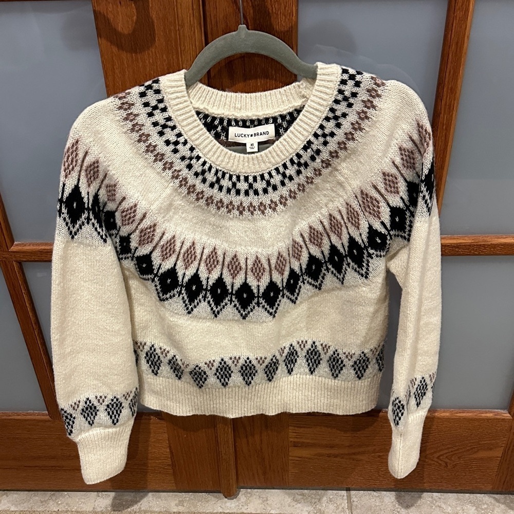 Lucky Brand Ivory and Black Geometric Sweater - Picture 3 of 7